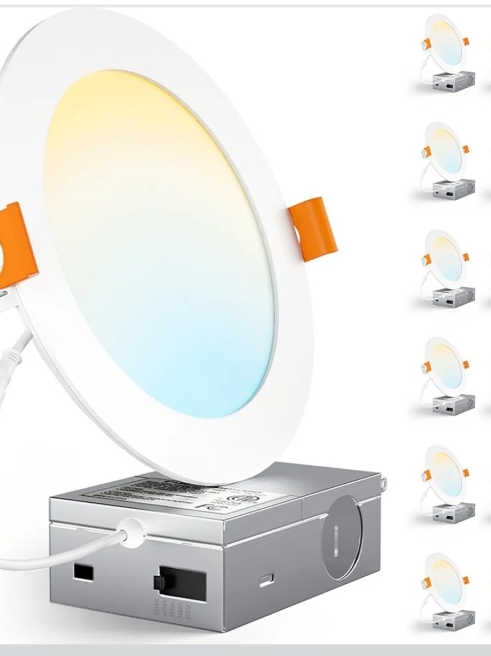 CHARKEE 12 Pack 6in 5CCT LED Canless Recessed Light 12W 1050LM Dimmable J-Box
